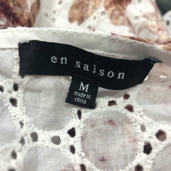 En Saison - Lace Burgundy Floral Print Cotton Babydoll Top - Size M - Picture 5 of 7